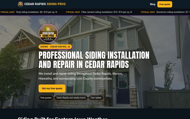 Cedar Rapids Siding Pros website
