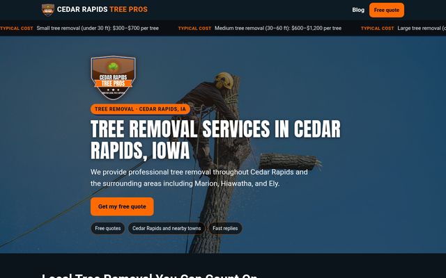 Cedar Rapids Tree Pros website