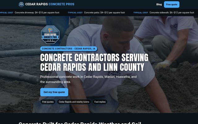 Cedar Rapids Concrete Pros website