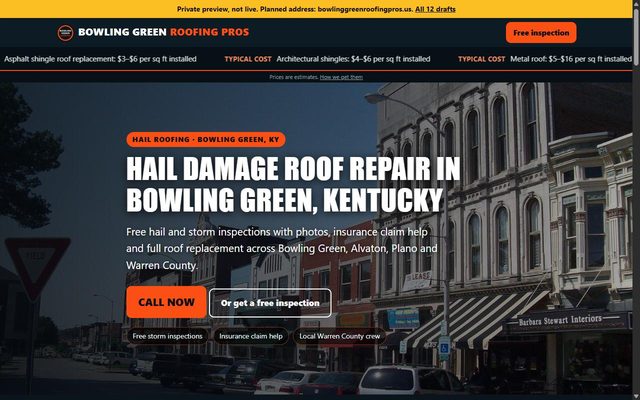 Bowling Green Roofing Pros website