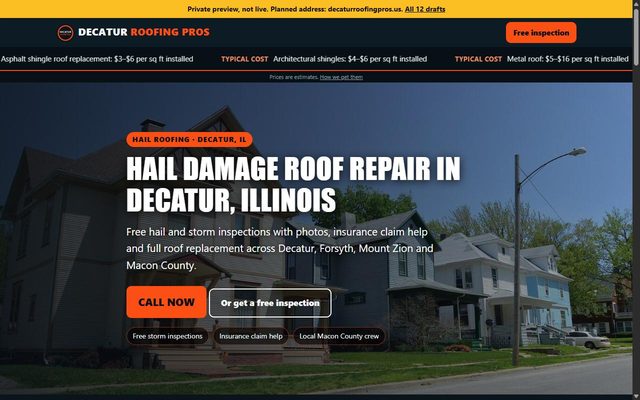 Decatur Roofing Pros website