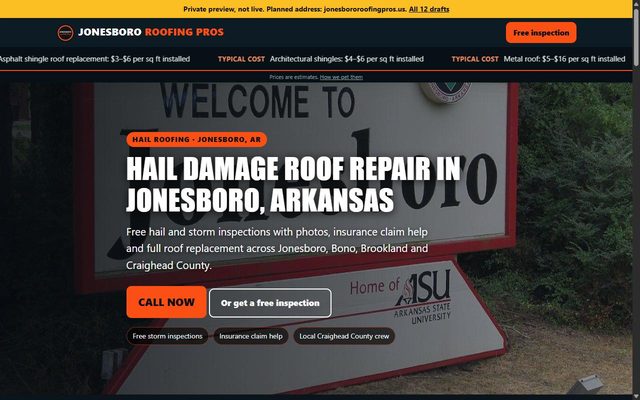 Jonesboro Roofing Pros website