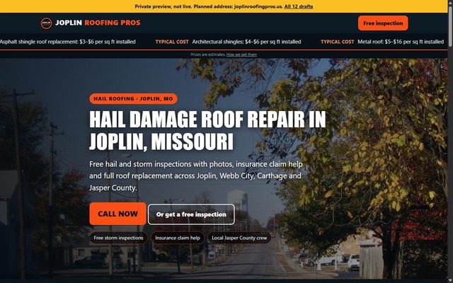 Joplin Roofing Pros website
