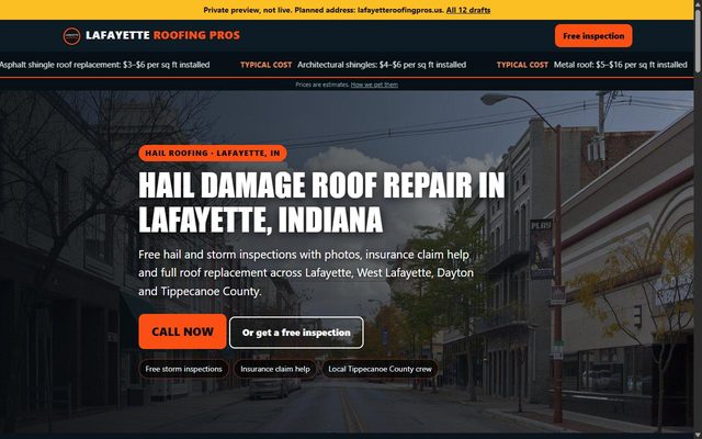 Lafayette Roofing Pros website