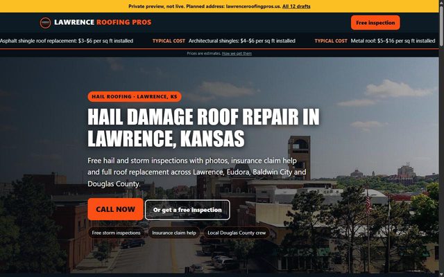 Lawrence Roofing Pros website