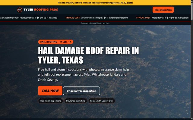 Tyler Roofing Pros website