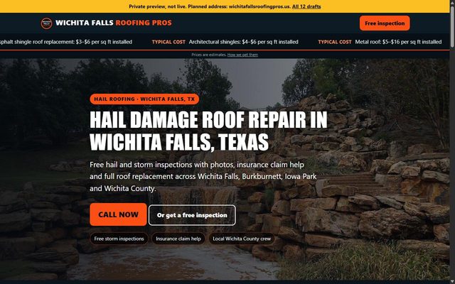 Wichita Falls Roofing Pros website