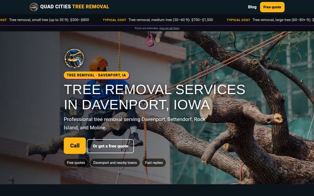 Quad Cities Tree Removal website