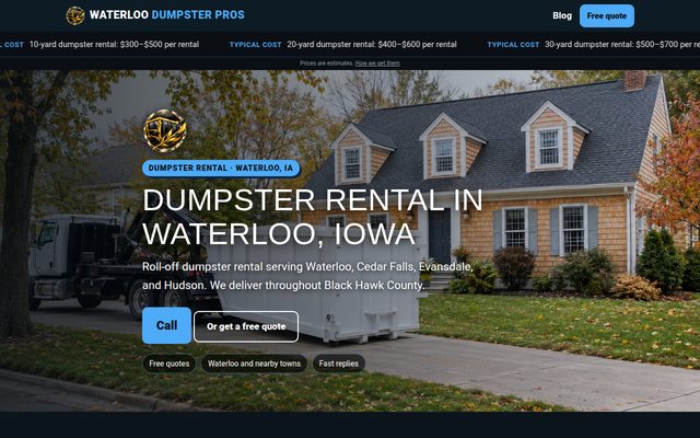 Waterloo Dumpster Pros website